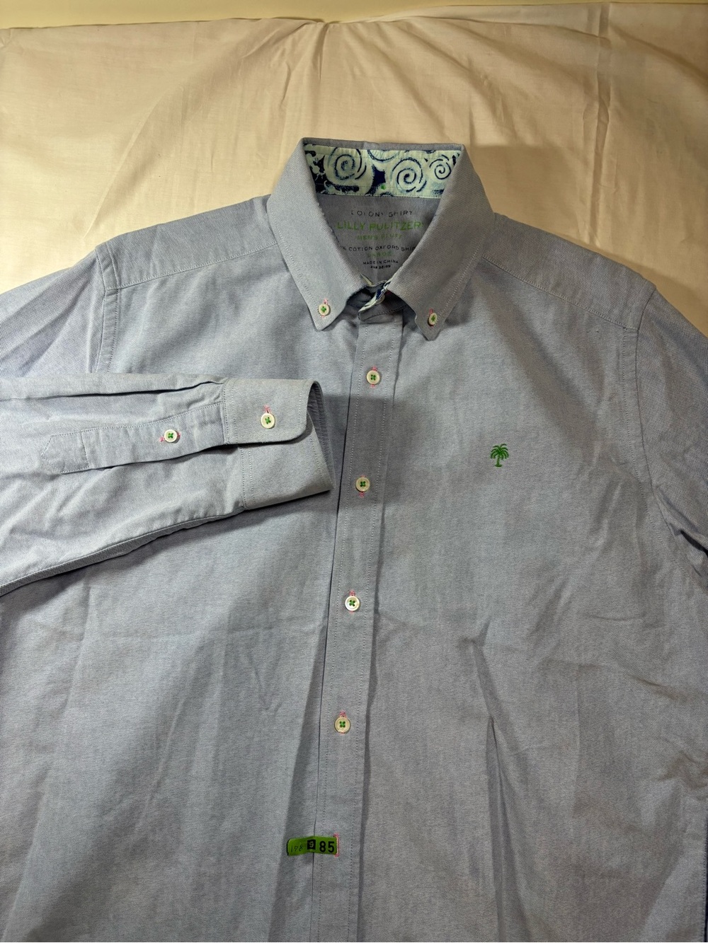 Lilly Pulitzer men’s stuff Light Blue Button-Down Shirt with Green Palm Logo